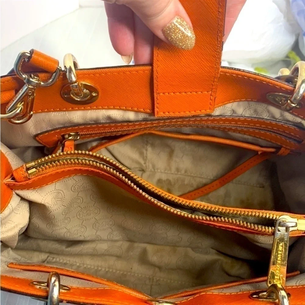 Michael Kors Teagen Small Satchel Crossbody Brown MK Signature Duffle